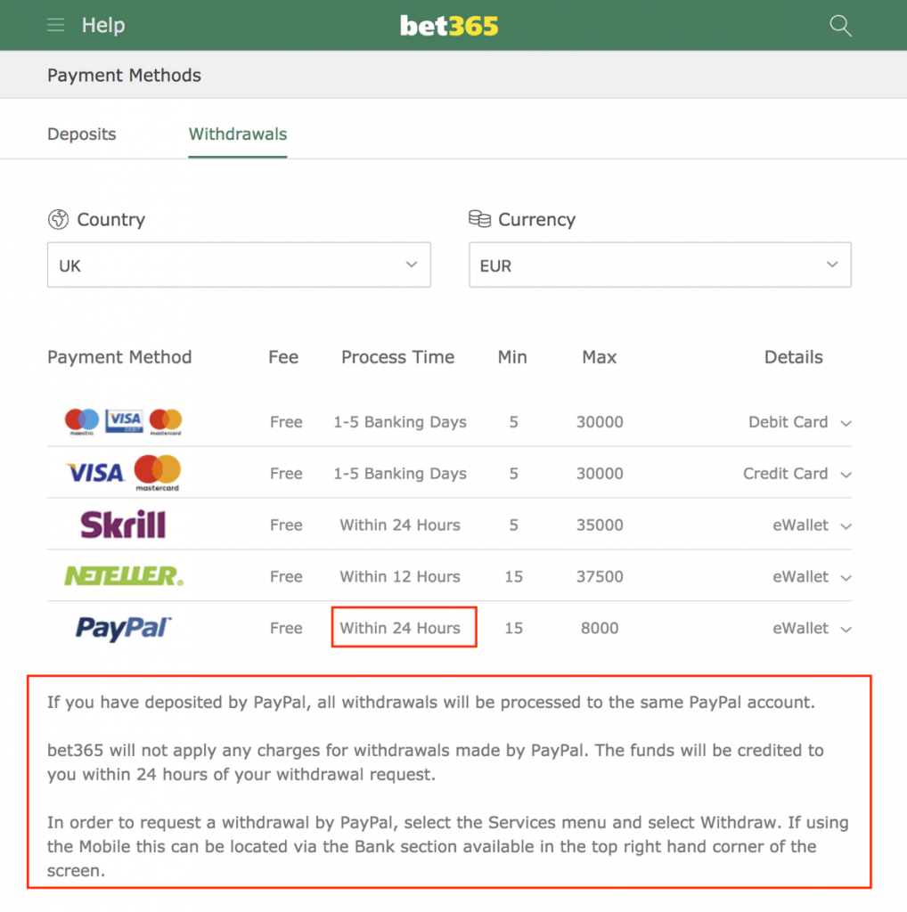 bet365 withdrawal